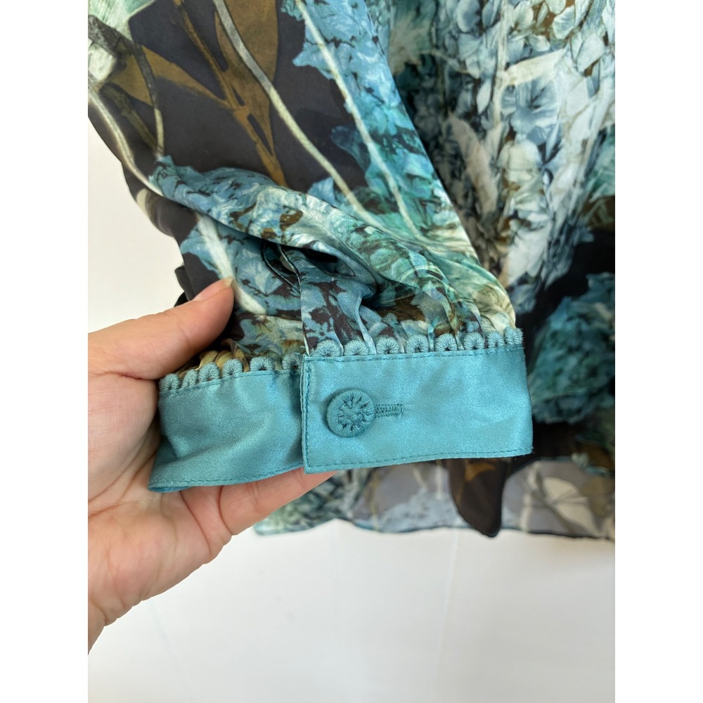 Soft Surroundings 100% Silk Floral Tunic Blouse Teal Blue Botanical‎ Boho 1X - Picture 7 of 10